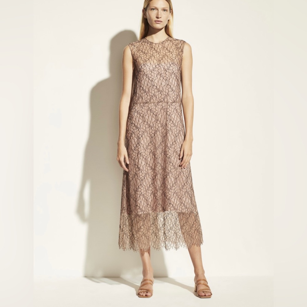 Vince. Mauve Orchid Sleeveless Lace A-Line Midi Dress
